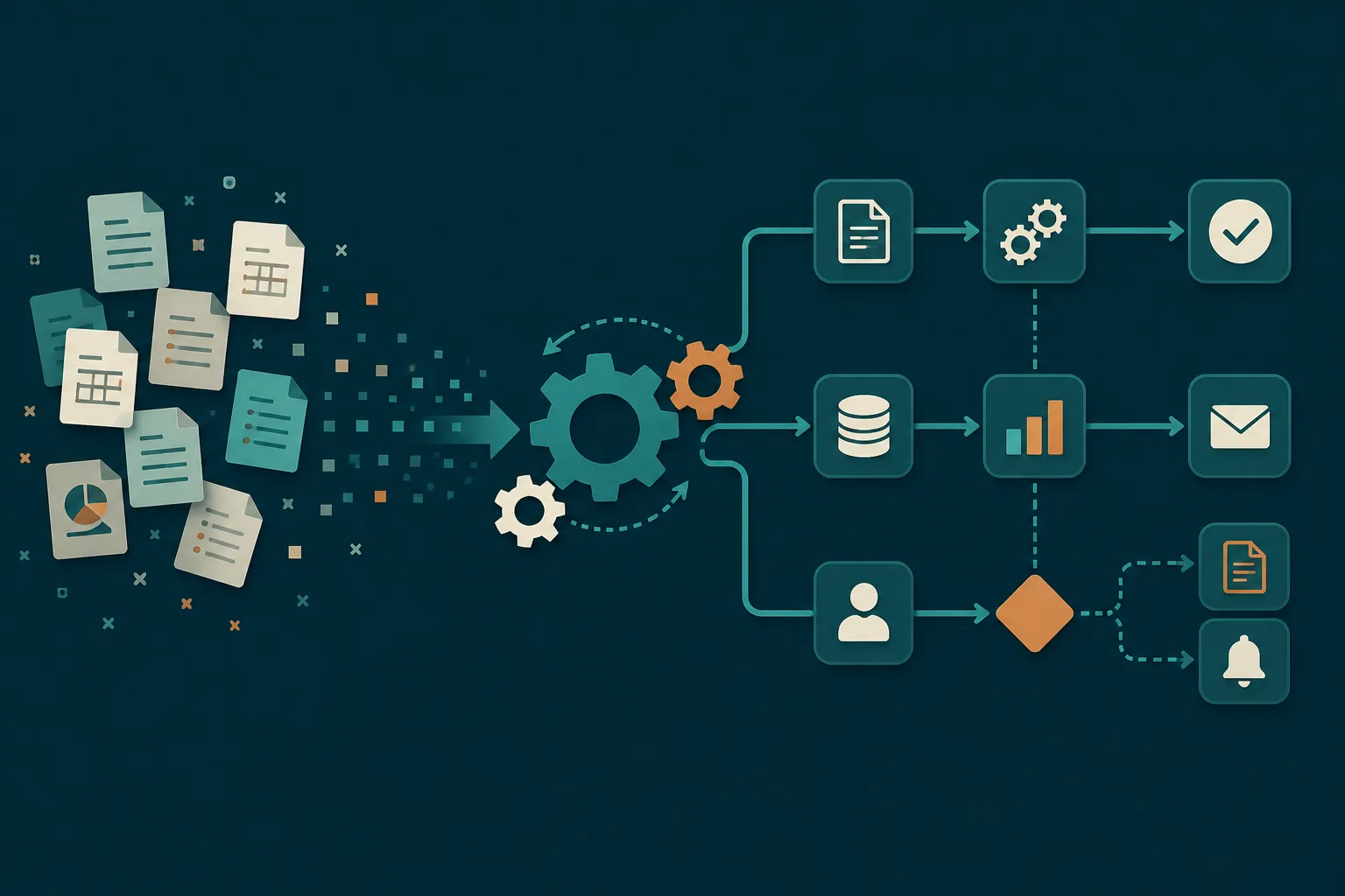 Documents flowing through automated workflow gears